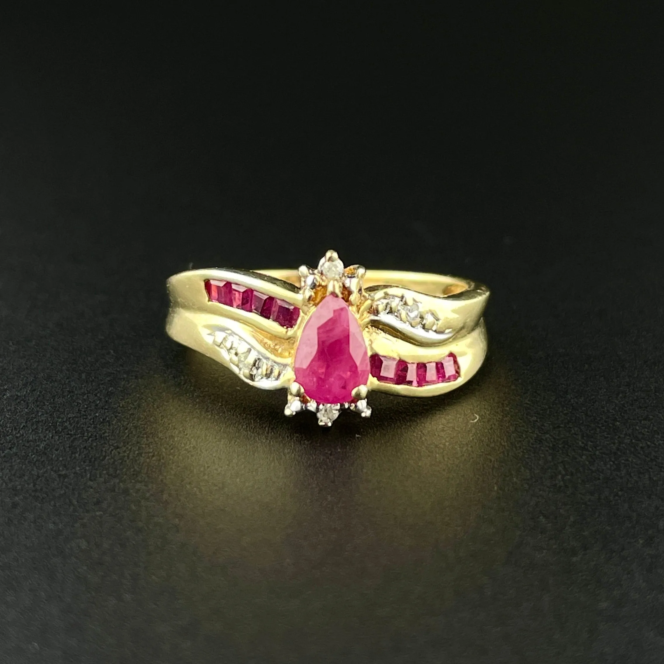 Vintage 10K Gold Diamond Ruby Wide Band Ring, Sz 5 1/2