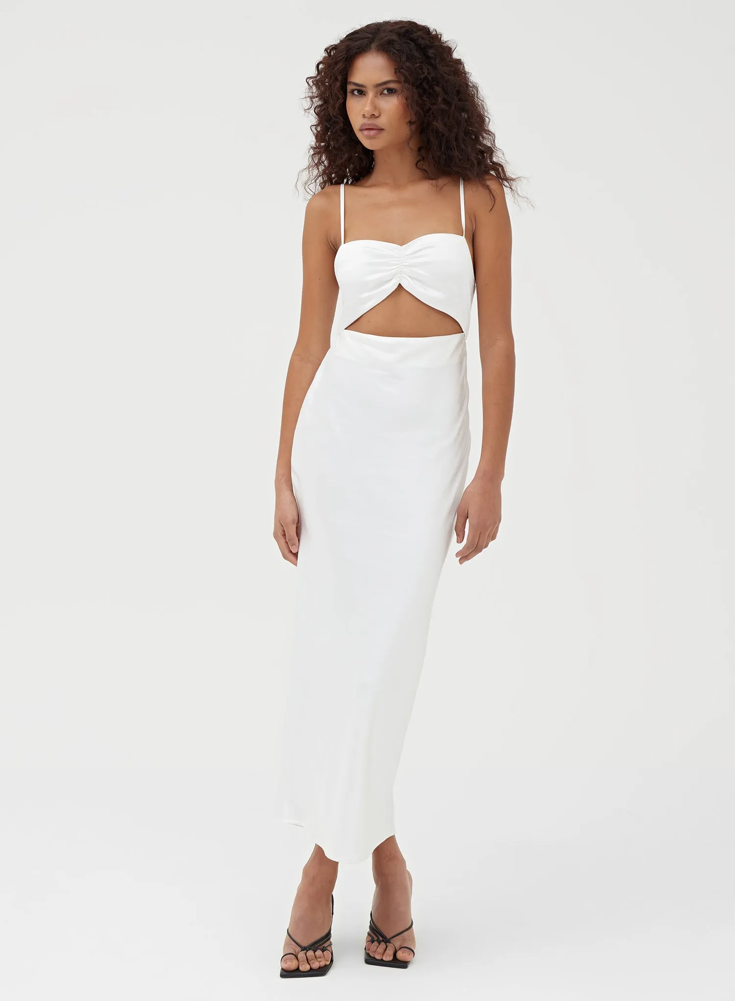 White Cut Out Satin Midi Dress - Isha