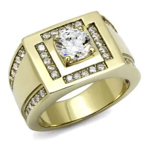 WildKlass Stainless Steel Ring IP GoldMen AAA Grade CZ Clear