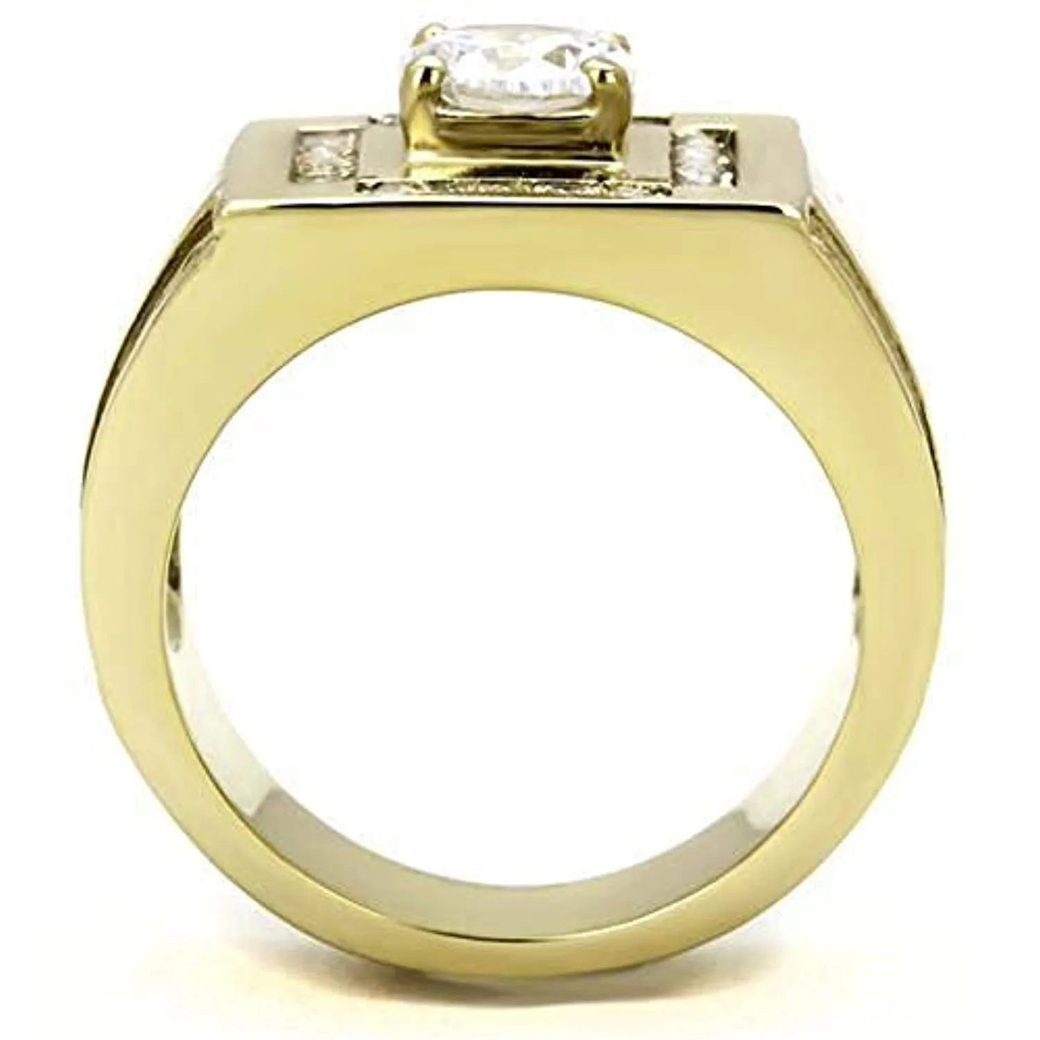 WildKlass Stainless Steel Ring IP GoldMen AAA Grade CZ Clear