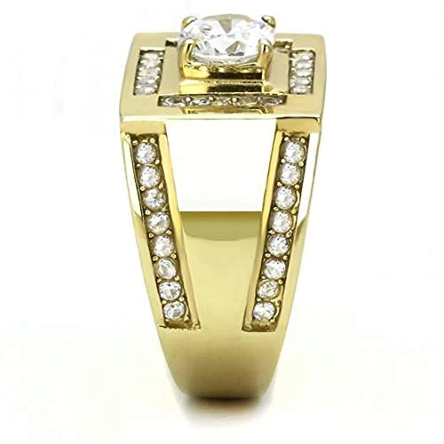 WildKlass Stainless Steel Ring IP GoldMen AAA Grade CZ Clear