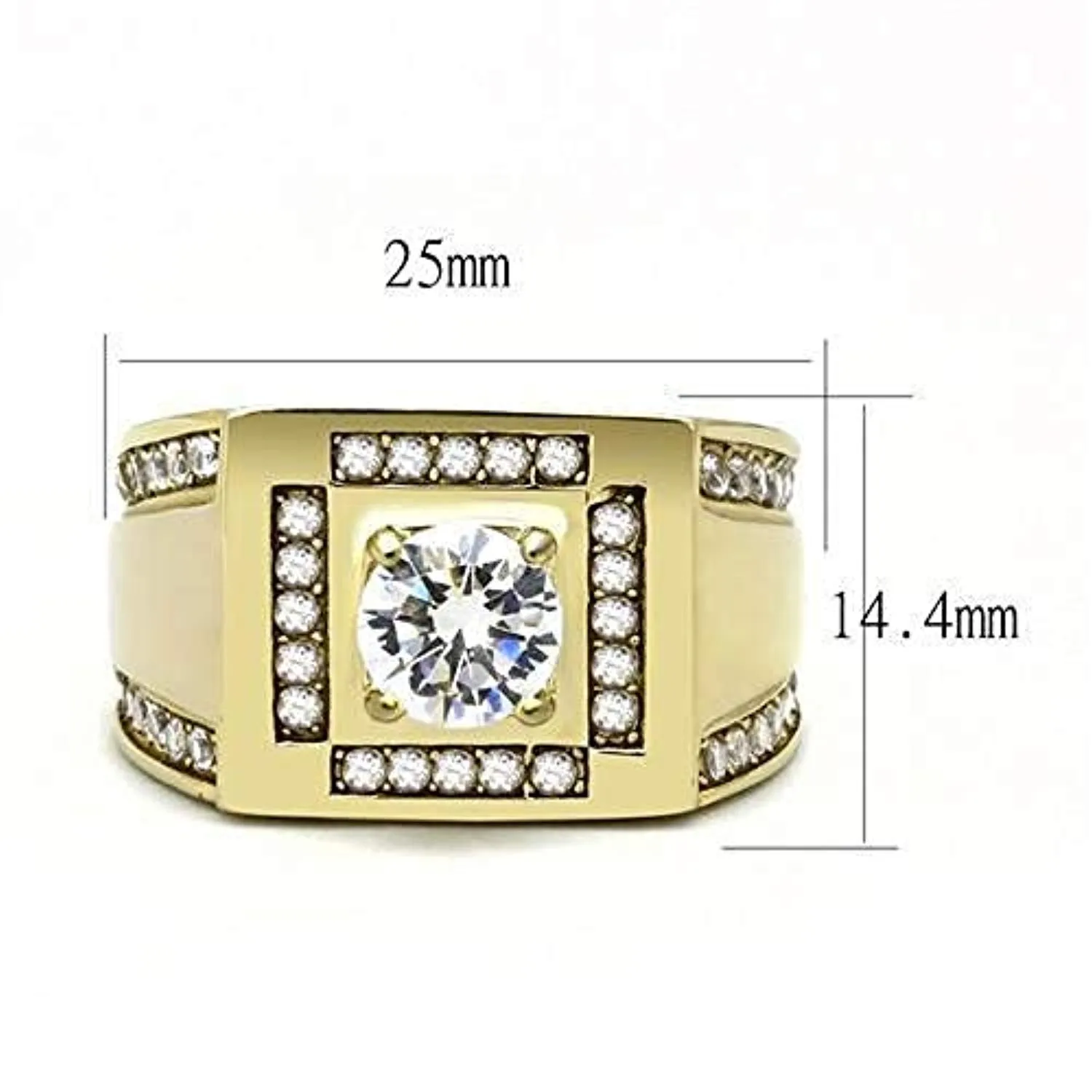 WildKlass Stainless Steel Ring IP GoldMen AAA Grade CZ Clear