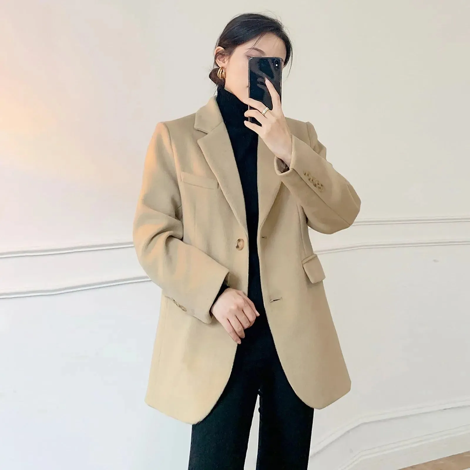 Women Wool Coat,Camel Oversize Wool Blazer,Black Wool Suit Coat,Autumn Suit,Winter Wool coat,boyfriend blazer,Black Wool Blazer,Loose Suit