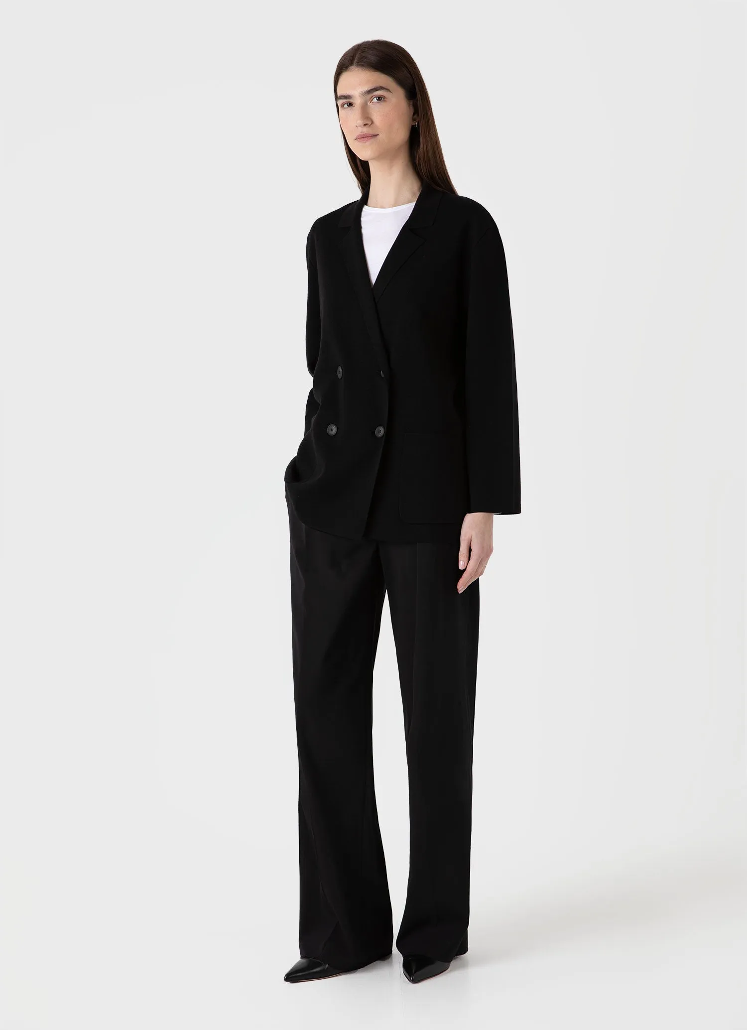 Women's Merino Milano Knit Blazer in Black