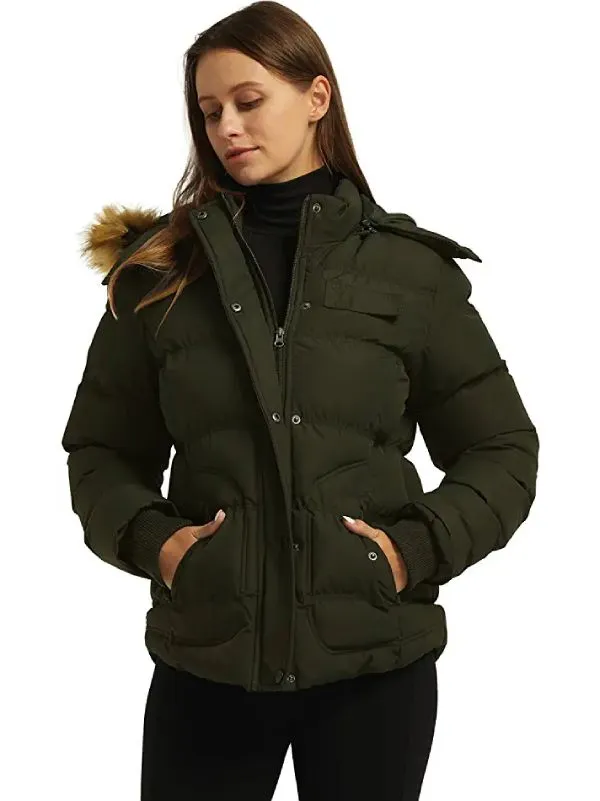 Women's Quilted Puffer Jacket Padded with Faux Fur Hooded Valley II