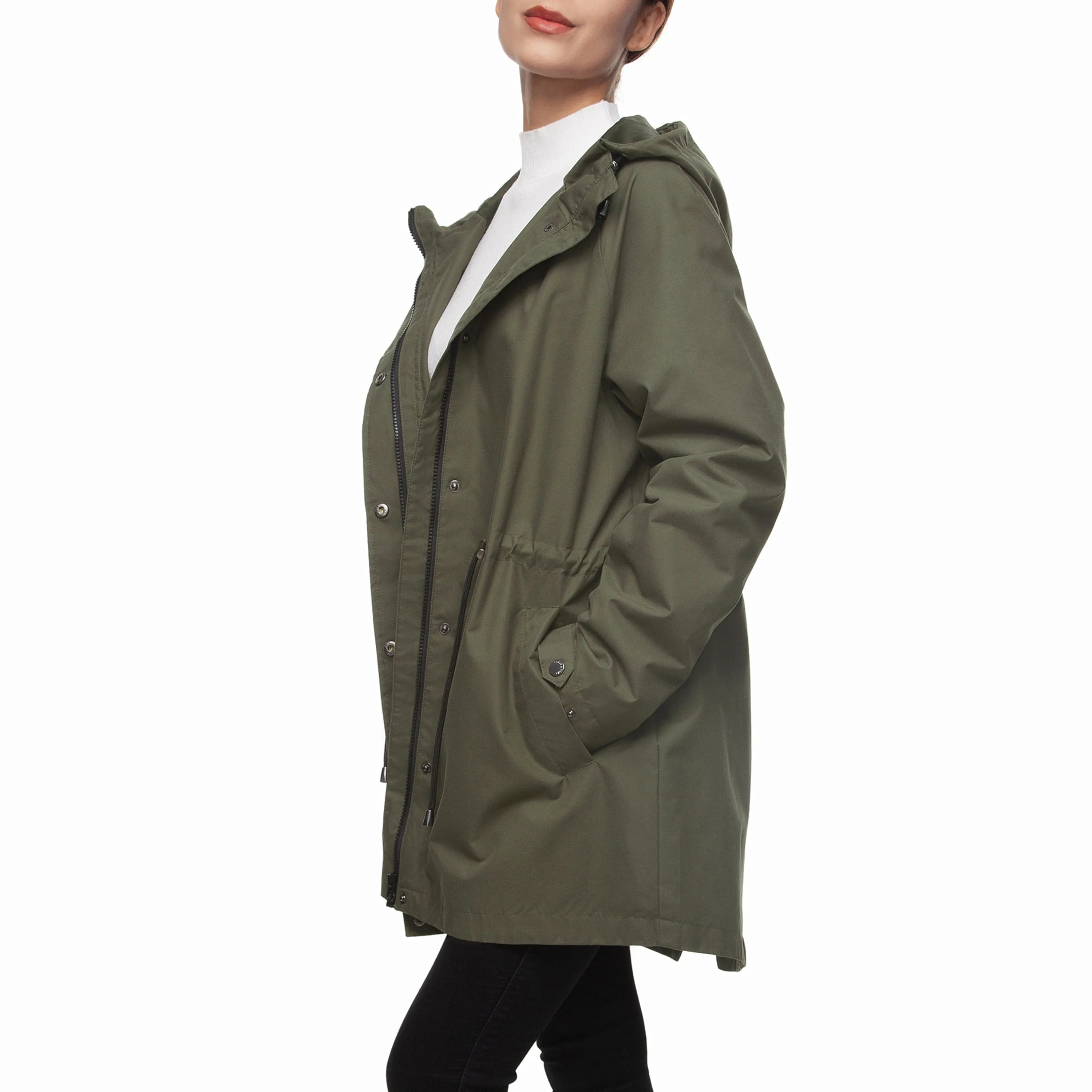 Women's Water-Resistant Anorak Hooded Rain Jacket Trench Coat…