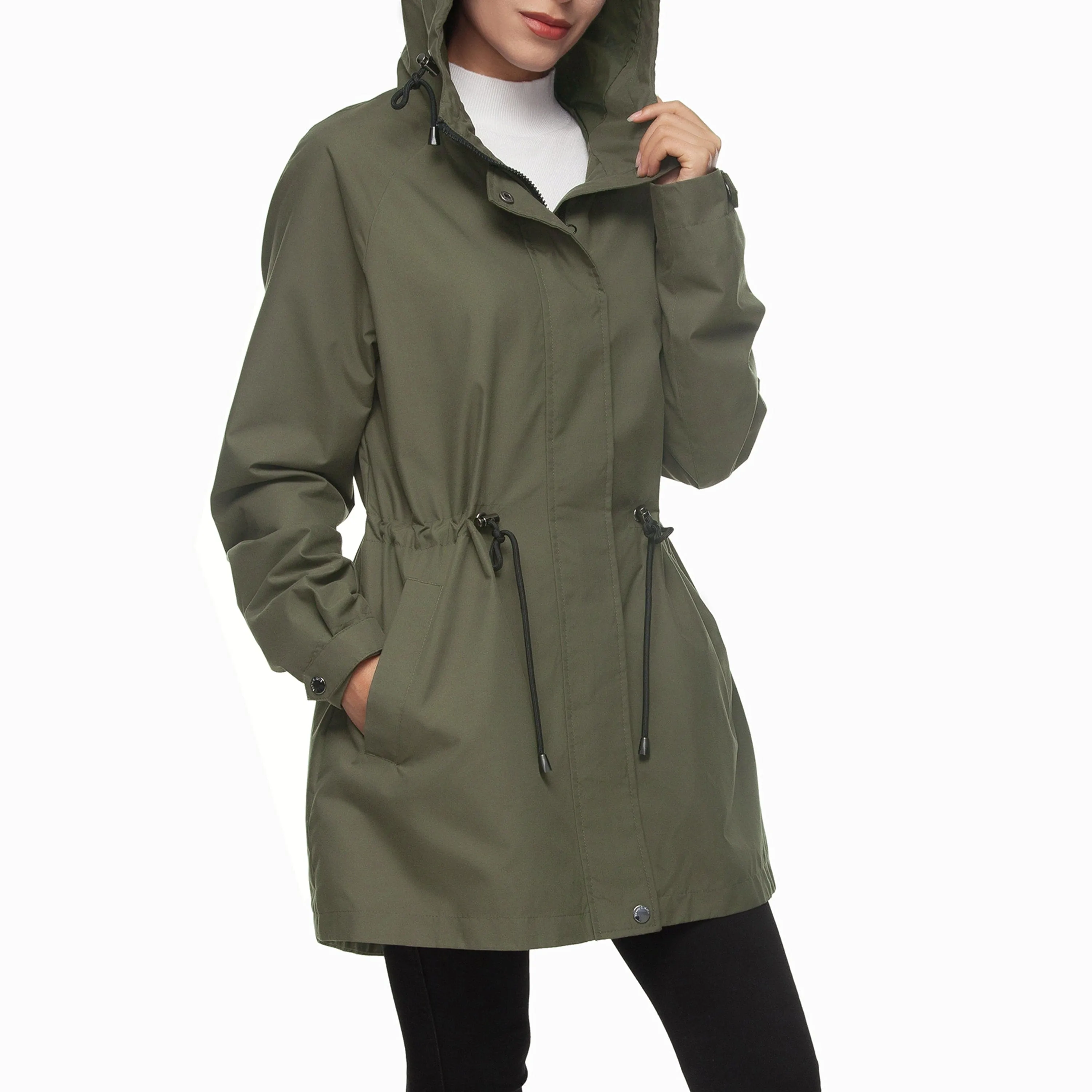 Women's Water-Resistant Anorak Hooded Rain Jacket Trench Coat…