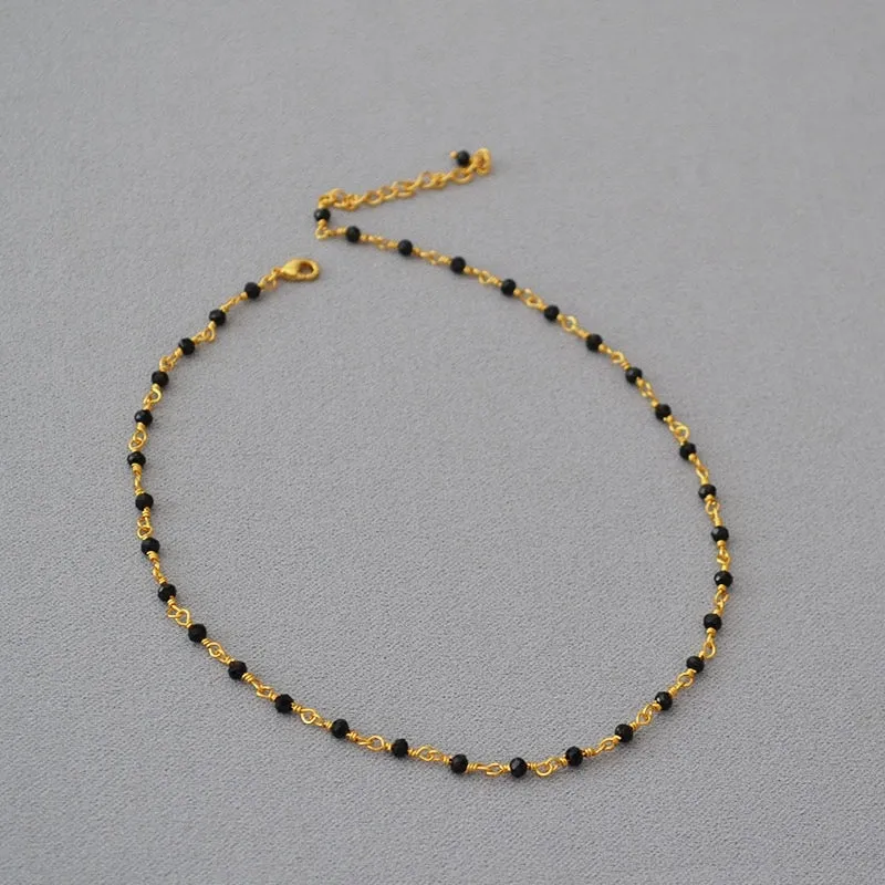 Woven Gold-Plated Choker with Faceted Black Crystals