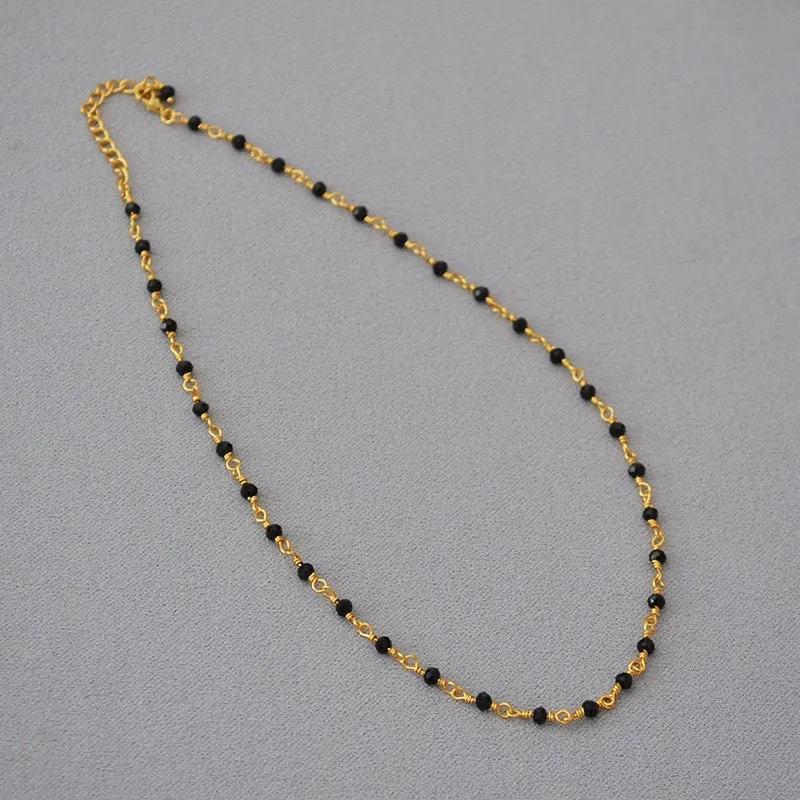 Woven Gold-Plated Choker with Faceted Black Crystals