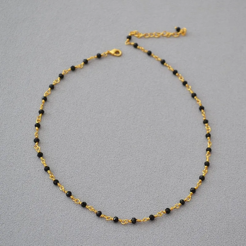 Woven Gold-Plated Choker with Faceted Black Crystals